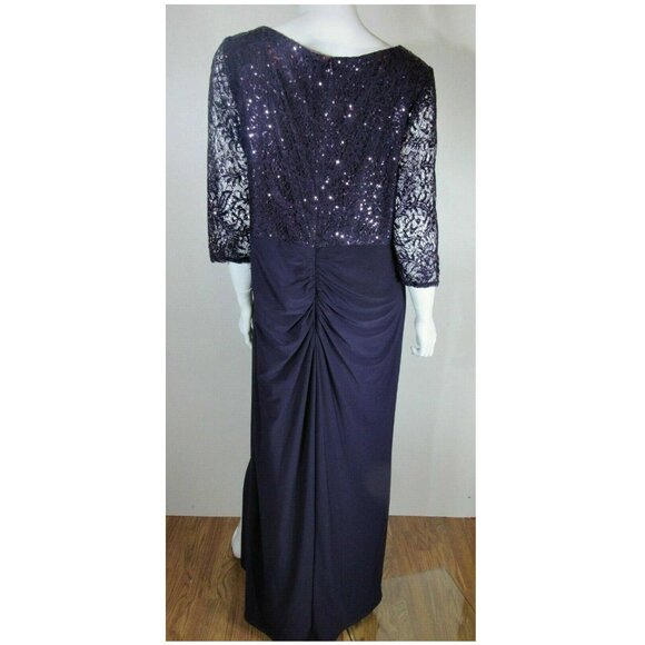 Alex Evenings Mock Sequin Lace Bodice Illusion Dress Purple Womens Plus Size 18 - Picture 5 of 6